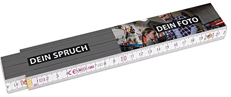 2 Meter Zollstock bedrucken mit Text und Foto - Einseitig bedruckter Zollstock mit Namen und Bild personalisierte Geschenke für Handwerker | Buchenholz, Hintergrund Grau