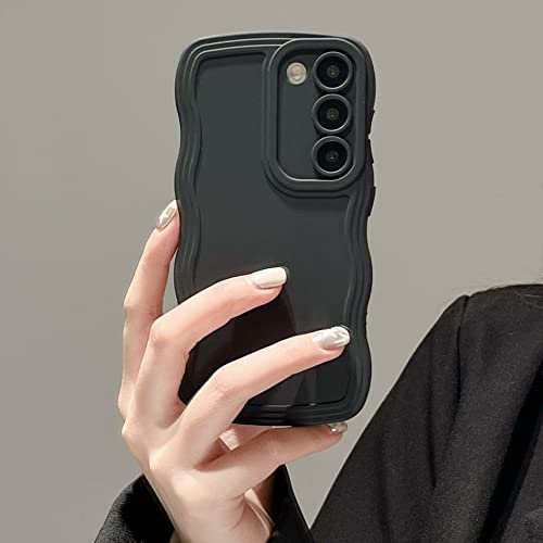 UEEBAI Custodia in silicone con cornice a onda per Samsung Galaxy S21 FE 5G, custodia per telefono con cornice a onda, sottile, antiurto, morbida e riccia, per S21 FE 5G, nera