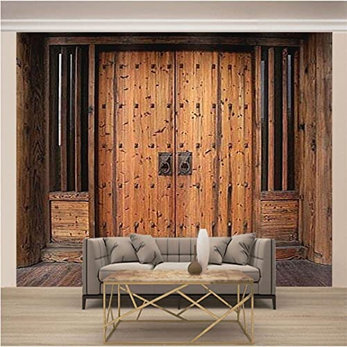 Papier Peint Photo Mural Poster Art Sticker Décoration Murale 3D Porte En Bois D'Époque - Tableaux Muraux Autocollants Pour Salon Chambre Bureau Couloir Salle À Mang 250 (largeur) x 175 (hauteur) cm