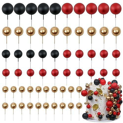LARDUX 60 PCS Tortendeko Kugel - Backen Kuchen Dekorationen DIY Mini Ballon Cupcake Einsatz für Weihnachten Geburtstag Party Baby Dusche Hochzeit - Rot Schwarz Gold