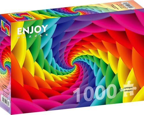 1000 Pieces Jigsaw Puzzle for Adults – Matte Finish, Soft Touch, Sturdy and Unique Pieces, Tight Fit, Vivid Colors, Missing Pieces Service – Rainbow Gradient Geometric Spiral Swirl – by ENJOY Puzzle