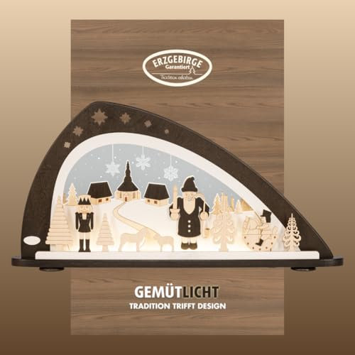 WEIGLA - Schwibbogen original Erzgebirge I Motiv Erzgebirgische Weihnacht I LED-Lichterbogen Weihnachten I Größe 66 x 33,8 x 6 cm I Inklusive Beleuchtung I beleuchtete Weihnachtsdeko innen I aus Holz