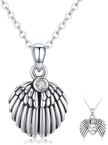 CHENGHONG Engelsflügel Kette 925 Sterling Silber Offene Herz-Anhänger Halskette Engelsflügel Herz Schmuck Amulett Kette für Damen Mädchen……