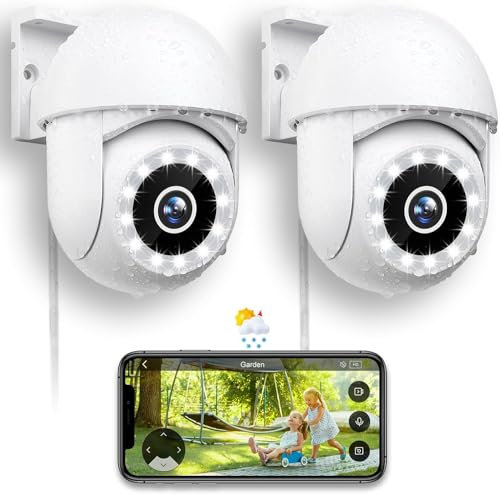 Menborn Überwachungskamera Aussen 2,5K/4MP, Aktualisierte Kamera Überwachung 360° mit Starlight Farb-Nachtsicht, 2.4GHz Kamera Outdoor mit Flutlicht, Bewegungserfassung, Funktioniert mit Alexa, 2PCS