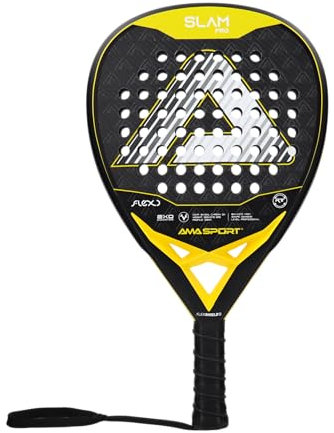 AMA Sport – Pala de pádel Slam P99 – Carbono 3K – Acabado 3D – Diamante – Amarilla – Anti-vibración – 38 mm, 350 g – Potencia y precisión