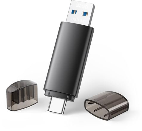1 Stück Wasserdichter 32GB USB C 3.0 2-in-1 OTG USB-Stick High Speed USB Flash Drive für IOS iPhone Android Linux Laptop Schwarz