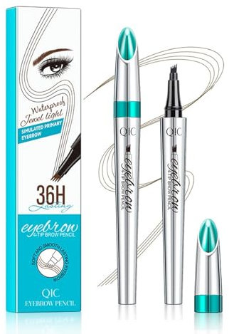 Wasserdichter 3D Augenbrauenstift mit 4 Gabelspitzen, Augenbrauenstift mit 4 Spitze Micro Kopf, Langanhaltend Flüssiger Brauenstift, Natürliche Make-up (2# Dunkel Braun)