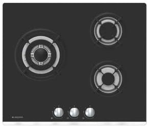 Aspes Encimera de Gas Cristal negro AGW3600N. Potencia máx. 6050 kW, 3 Quemadores, Quemador WOK triple llama, con Ignición Automática, Parrillas Forjadas, Incluye Kit de Conversión Gas Natural