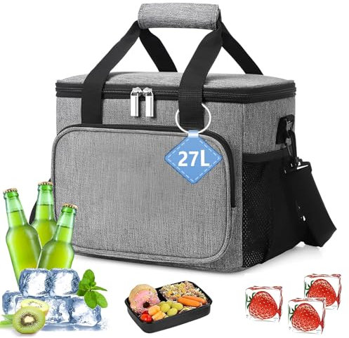 Sac isotherme de 27 l - Sac à déjeuner isotherme pliable - Avec doublure en aluminium - Sac isotherme pour le transport alimentaire - Portable - Pour le travail, les voyages, le bureau, les