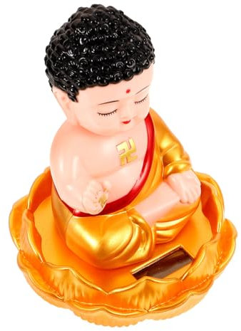 MAGICLULU Kleine Buddha-Statue Auto-Armaturenbrett Solar-Buddha-Figur Kleine Mönchsfigur Wackelkopf-Buddha-Figuren Fengshui-Buddhistische Skulptur Büro-Auto-Innendekoration