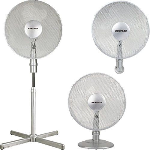 Syntrox 3in1 Standventilator | Tischventilator | Wandventilator Zelixa | Wandlüfter, Höhe 122 cm, maximale Luftzirkulation, 80 Grad Schwingung (Silber)
