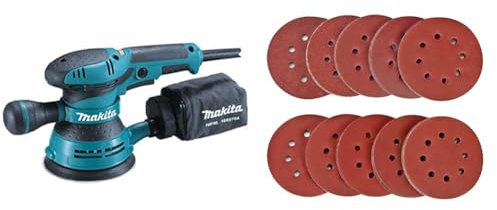 PONCEUSE EXCENTRIQUE MAKITA 300 W Ø 125 MM - BO5041J & Disque de Ponçage 100pcs SPTA Disques Abrasifs 40/80/120/180/320/600/800/1000/1500/2000 Grain Taille