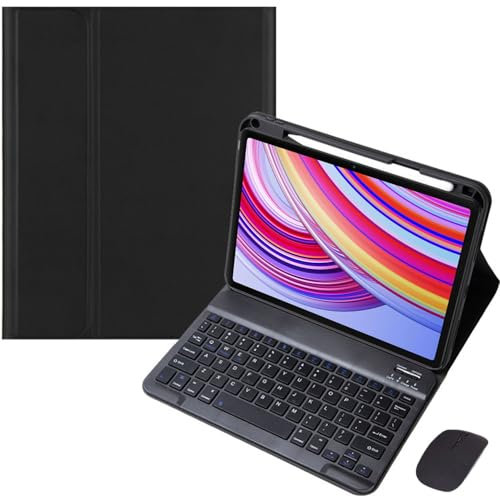 EHLCYS Étui pour Clavier pour Xiaomi Redmi Pad Pro 12,1 2024 Sortie, Clavier Bluetooth sans Fil Magnétique Amovible Couleur Bonbon, Étui Ultra Fin avec Support Multi-Angles avec Souris,Noir