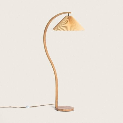 LEDKIA LIGHTING - Stehleuchte Luanda | Modernes Design | E27 Lampenfassung | Vielseitig für Wohnzimmer, Küche, Schlafzimmer | Holz, PC, Stoff, Orange