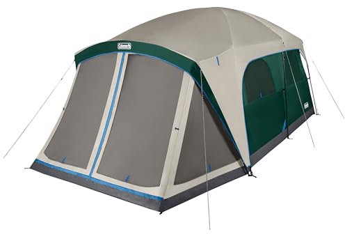 Coleman Skylodge 12-Person Tent with Rainfly & Screened Porch, Weatherproof Family Tent Fits 4 Queen-Sized Airbeds, Color-Coded Poles & Sleeves