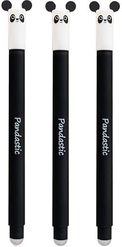 EBERHARD FABER 599017 - Tintenroller radierbar Panda, 3 Animal Erase it Stifte, Gelschreiber blau 0,7 mm