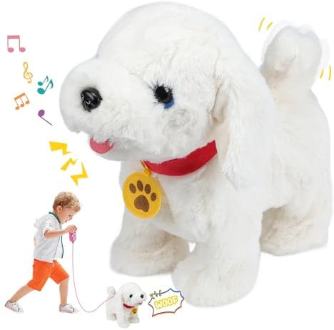 Aceshop Walking Dog Toys for Kids, Electronic Pet Dog Toy with Lead Interactive Plush Toys Dog Plush Electronic Pets Puppy with Walking Barking Singing Shaking Tail for Boys Girls Birthday Present