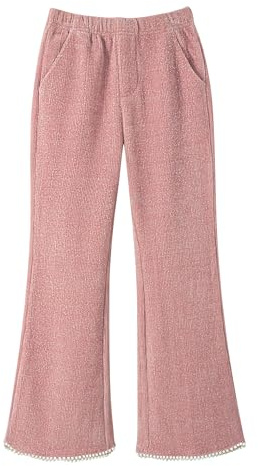 Rolanko Pantaloni Svasati da Ragazza, Vita Elastica Velluto a Coste Lucido Bootcut Leggings a Campana con Perle Bambini Caldi Pantaloni da Jogging con Tasche