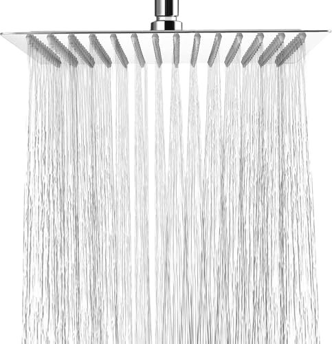 Rainfall Shower Head - 10 Inch Square Shower Head for Waterfall - 304 Stainless Steel with High Pressure Shower Head for Rain - Zuvo