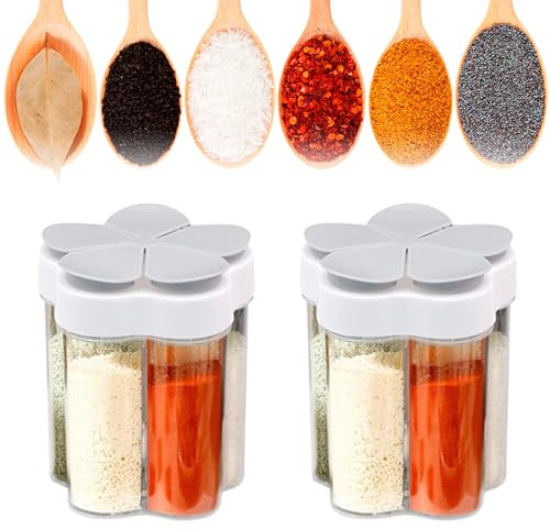 5 in 1 Gewürzstreuer Camping Kunststoff Reise Dewürzstreuer Haushaltsgewürze Gewürzboxen Aufbewahrungsboxen für Reisen Zuhause Küche Kochen Steak BBQ(Grau, 2 Stück)
