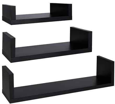 T-LOVENDO.ES Set de 3 Baldas Estantes, Balda Flotante de Pared, de Almacenamiento, MDF, Montaje Oculto, Tres Tamaños, Decorativos, Ideal para Salón, Cocina, Habitación, Pasillo, Baño