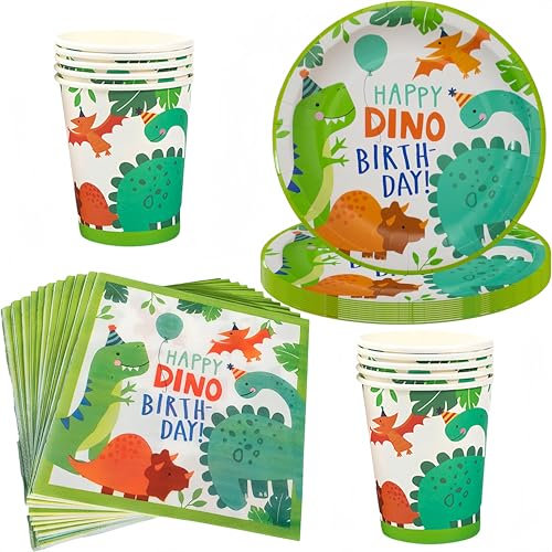 Dinosaurier-Geburtstagsparty-Tischset für Jungen, 10 Pappteller, 10 Pappbecher und 20 Servietten