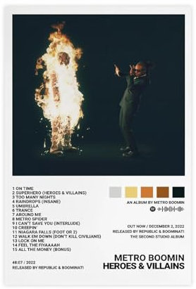 NebulaNova Metro Boomin Poster Heroes & Villains Albumcover Leinwand Wandkunst Rap Musik für Schlafzimmer Wohnheim Dekor Teenager Geschenke Ungerahmt 30x45cm