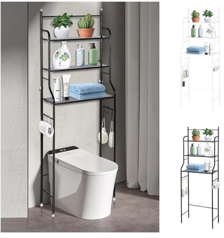 Supfine Etagère de Salle de Bain, Étagère de Rangement pour Salle de Bains avec 3 Tablettes, Meuble au-Dessus des Toilettes WC en Métal laqué (Blanc, 55 * 26cm*165cm)