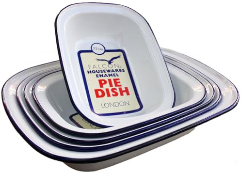 Fixtures Business & Homewares Enamel Blue Rimmed Pie & Pudding Dish | Camping | Outdoor Dining | Camper Vans | Caravan | Oven Friendly | Falcon Enamel | 16cm x 6 Pack (20cm)