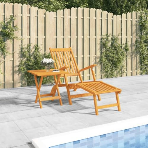 AJJHUUKI Outdoor Sitzgelegen-Sonnenliegen-Outdoor Liegestuhl mit Fußstütze und Tisch Massivholz Akazie