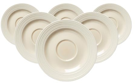 Ritzenhoff & Breker Levi Kaffeeuntertassen 6er Set, 15 cm, Runde Untertassen mit feinem Rillenrelief, Skandinavisches Design, Passend zu Kaffeetasse (220 ml), Porzellan, Creme