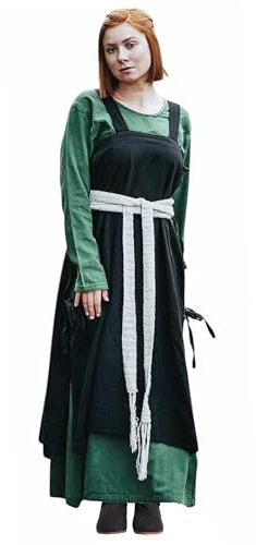 Leonardo Carbone® Damen Überkleid Hildegard Seitliche Bändel | Karneval, Halloween, Cosplay, LARP, Mittelalterkleid, Kostüm, Gewand | 100% Baumwolle Schwarz 2XL