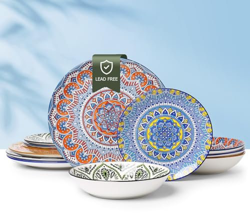 Servizio da tavola in ceramica, 12 pezzi, piatti, pasta, ciotole, cereali, cambio reattivo, smalto, set di piatti moderni in gres porcellanato, colori bohémien