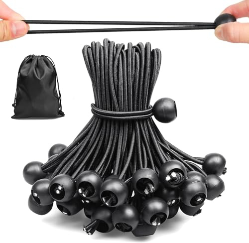 Moinkerin 50 Stück Spanngummis mit Kugel,15cm,UV-beständig & wetterfest | Naturlatex-Kern für flexible Spannung, ideal für Planen, Pavillons, Sonnensegel, Banner, Anhänger und Camping