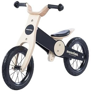 COIL Fahrrad-Laufrad, Lauflernrad, Kinderlaufrad, Holzfahrrad, Balance Bike, Holzrahmen, 12 Zoll Rad - pannensichere Bereifung, ab 3 Jahren (Schwarz)