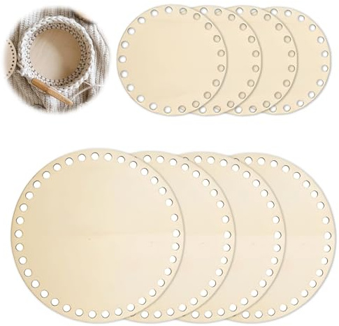 Ruayia 8 Stück Gehäkelter Korbboden, Holzboden zum Häkeln, Korbboden Rund Set, Naturholzbasis für Häkelkorb, Korbflechten, Schilf Set, Peddigrohr, Flechtmaterial, Flechtset, Rattan - Rund