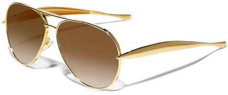 CHAOSELF Oversized Sonnenbrille für Damen – 70er Retro Vintage Pilotenbrille mit goldenem Metallrahmen, UV-Schutz, Designer-Bügeln