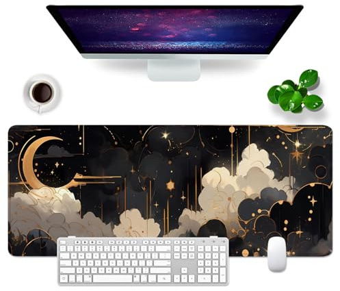 Schreibtischunterlage xl Mauspad Mond 80x30 cm Groß Gaming Mousepad Wolken PC Professionelle Gamer Mauspad Schreibtisch Zubehör Bürodekoration (Mond und Wolken)