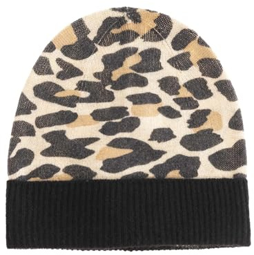 Zwillingsherz 100% Kaschmir Umschlag-Mütze mit Leo Muster– Strickmütze – Hochwertige Wintermütze One Size – Weiche & warme Beanie für Damen – Premium Qualität für Herbst, Winter & Frühling
