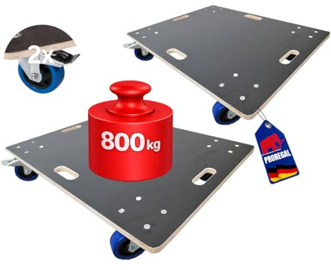 PROREGAL 2er Set Transportroller 800kg 80x60 cm mit 2X Feststellbremse Hercules Schwerlast 4 Gummirollen & Griff, Siebdruckplatte rutschfest, Rollbrett für Möbel Reifen Kisten Möbelroller Werkstatt