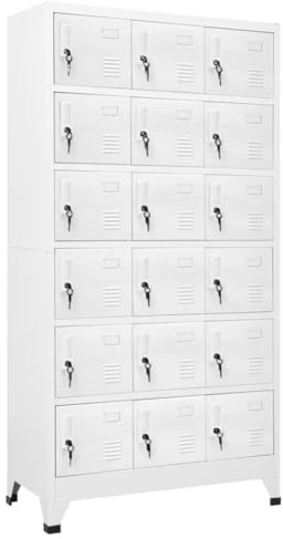 Foknhdi Spind Garderobenschrank 18 Fächer Metall 90x40x180 cm Grau Abschließbarer Flurschrank mit Namensschild & Lüftung Robuster Kleiderschrank für Sportverein Büro Werkstatt