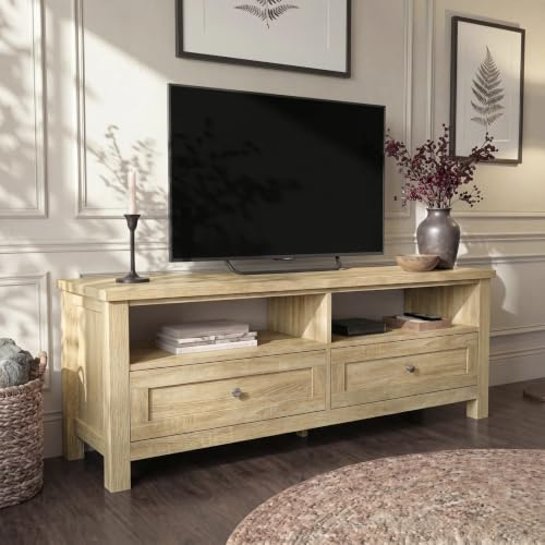 Blisswood TV Unit for 40–50 Inch TVs, Painted Wooden TV Stand & Console with 2 Drawers & 2 Open Shelves, 120cm Entertainment Unit Cabinet for Living Room Bedroom, Space Saving (Oak)