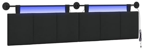 vidaXL Hängendes Kopfteil Mit LED Licht Schwarz Stoff, Schlafzimmer, Rechteckig, Modern, Wandmontage, Anpassbares Kopfteil, Ergonomisch, Platzsparend, Akzentpaneel