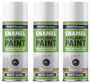 RIZZIIZ White Gloss Enamel Appliance Paint Spray, Protective Coating, Fast-Drying, High Gloss Finish, Gloss Finish for Washing Machines, Refrigerators, Freezers, Metal Surfaces, 400ML (3PCS)