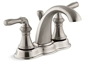 KOHLER K-393-N4-BN Devonshire® Centerset Bathroom Sink Faucet, 3-Hole Installation, 4 Inch Bathroom Faucets with Pop-Up Drain, 2-Handle, 1.2 gpm, Brushed Nickel