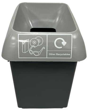 Chabrias Ltd 30 Litre Recycling Waste Bin With Lid & Logo - Made in England From 100% Recycled Plastic (Light Grey Lid & Other Recyclable Logo)