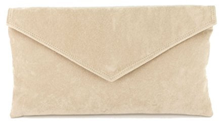 Loni Neat Umschlag Faux Wildleder Clutch Bag/Schultertasche In Nude Beige
