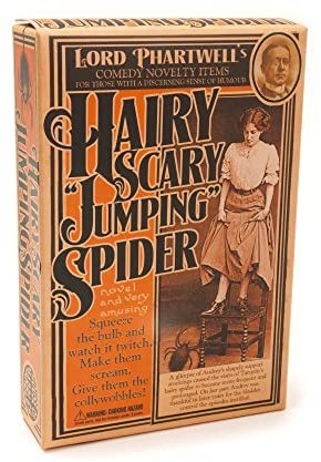 House of Marbles Lord Phartwell's Hairy Scary Jumping Spider, Air-Pump Fake Spider Practical Joke with Long Tube, Halloween Prank Gift