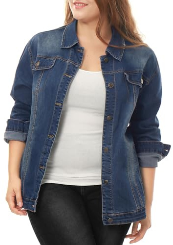 Uxcell Women's Basic Jacket Coat | Soft Western Outfit Casual Jean Jacket Button Front Slant Pockets Button Cuff Long Sleeve