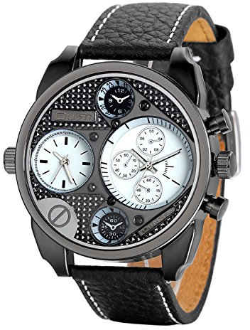 Avaner Herren Armbanduhr Analog Japanisches Quarzwerk mit 3 Zeitzonen großes Zifferblatt/Display Lederarmband Oversize Militäruhr Sportuhr für Männer